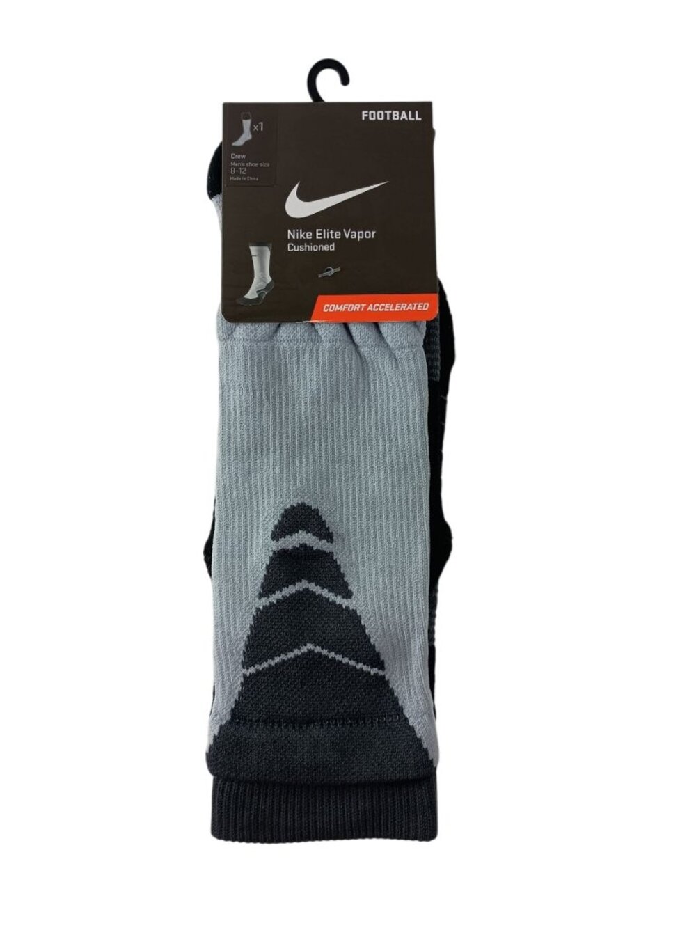 Nike Football Elite Vapor Crew Cushioned Socks Men's Sz.8-12 Gray/Black New